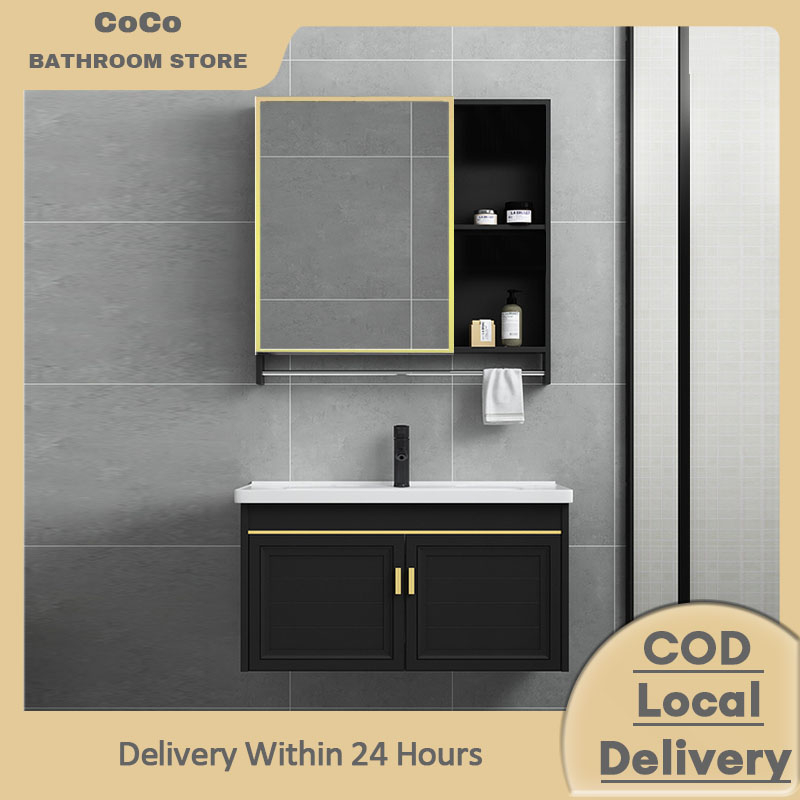 Local Shipping 40/50/60/80 cm Black Aluminium Bathroom Ceramic Sink Lavatory Sink