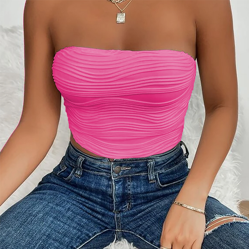 New Pink Embossed V Wire Crop Top main image 0