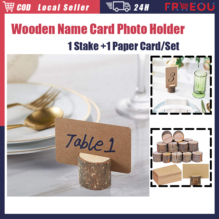 1 Set Wooden Table Card Holder Stake with Card Set Stump Paper Card ...