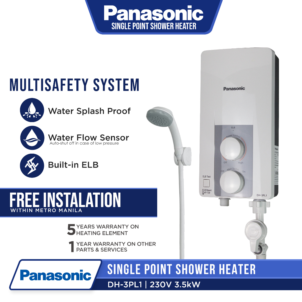 Panasonic Water Shower Heater Single Point Compact Size (Plug & Wire