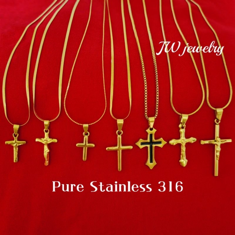 JAKE WU stainless steel gold necklace non tarnish cross design Shopee