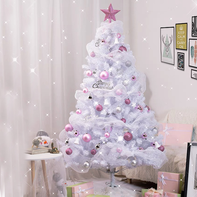 Mini White Christmas Tree with LED Lights Placed In The Desktop