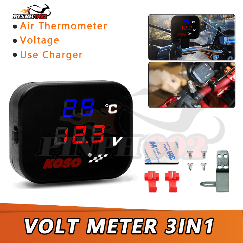 Koso In Digital Led Volt Meter Motorcycle Voltmeter Outdoor Temperature Usb Port Charger