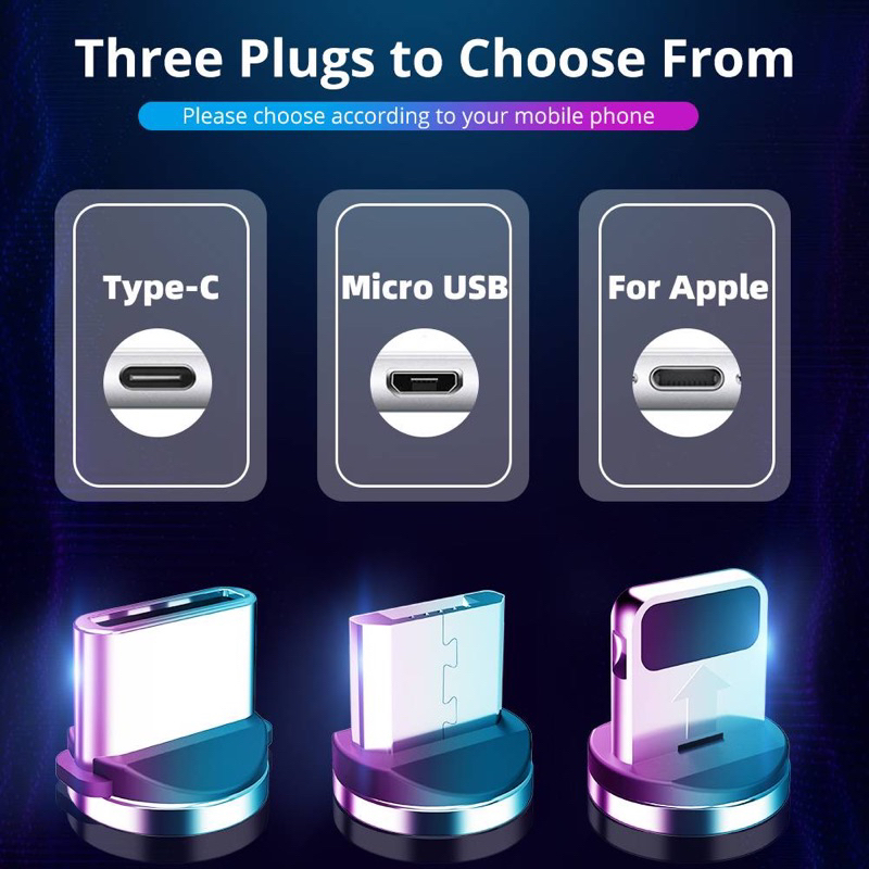 3in1 Fast Magnetic Charging Cable Plug 2 Pin Adapter Micro USB Type C ...