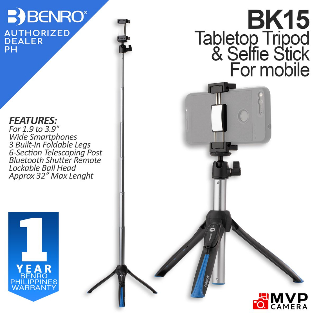 [authorized Ph] Benro Bk 15 Tabletop Tripod And Selfie Stick For