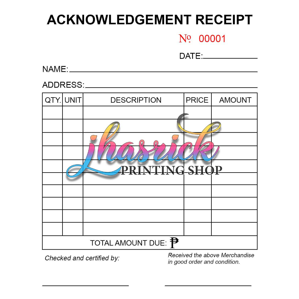 GENERIC 4X5 ACKNOWLEDGEMENT/SALES INVOICE/DELIVERY/ORDER RECEIPT
