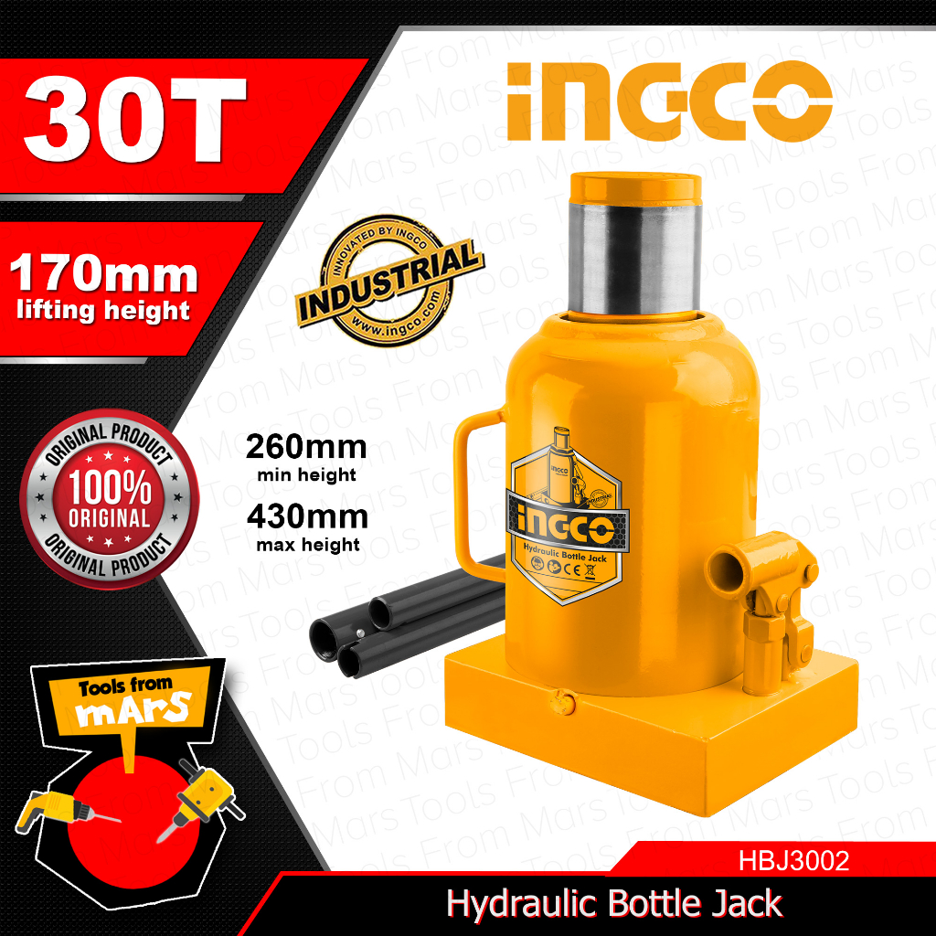 Ingco 30 Tons Hydraulic Bottle Jack Trolley Welded Leak Proof Easy