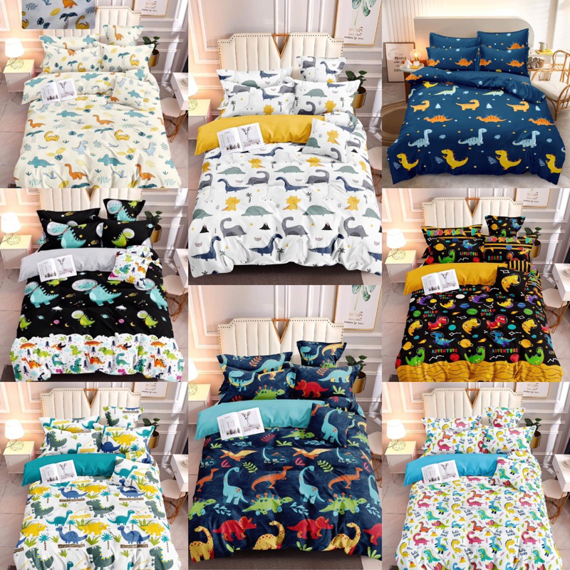 DINOSAUR BEDSHEET FULLY GARTERIZED W/ 2PCS PILLOWCASE 100 CANADIAN COTTON (3in1) Shopee