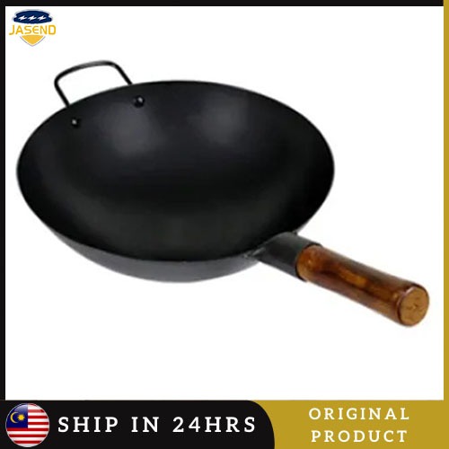 32cm Full Seasoned Japanese Carbon Steel Wok Pan (Heavy duty) Shopee