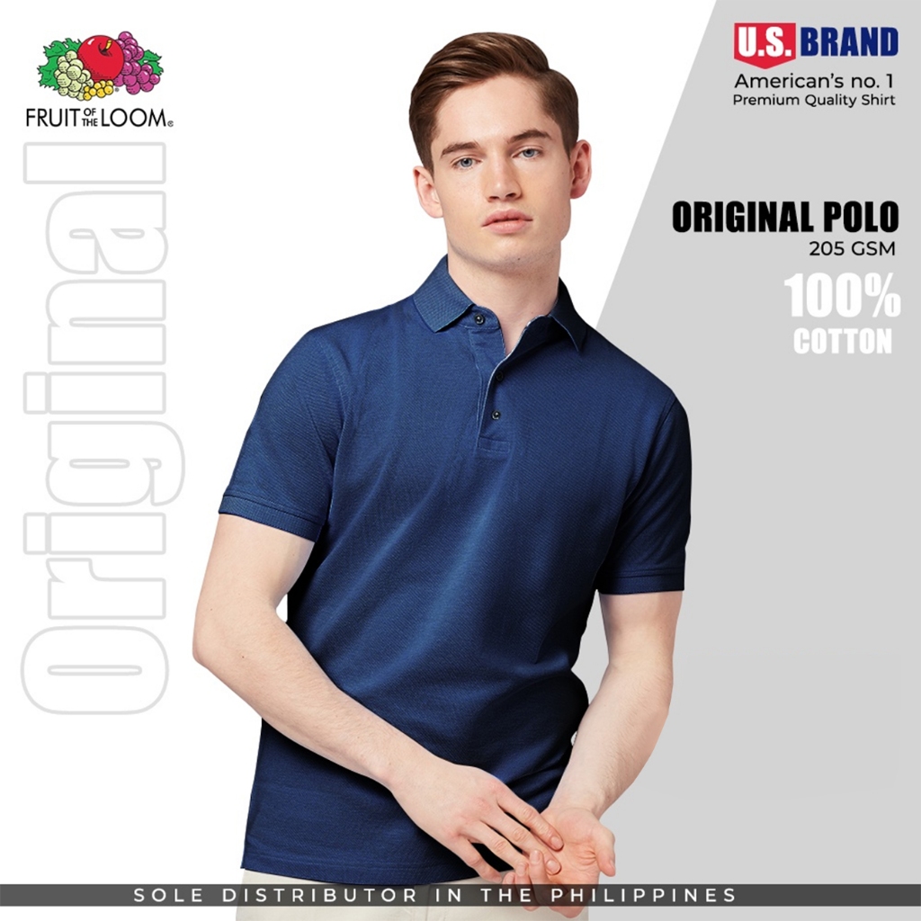 Fruit of the Loom Original Fine Fit Polo Shirt 100% Cotton Navy Blue ...