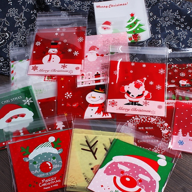 100pcs Cookie Pouch Sealable Cartoon Pouch Adhesive Christmas Cookie ...