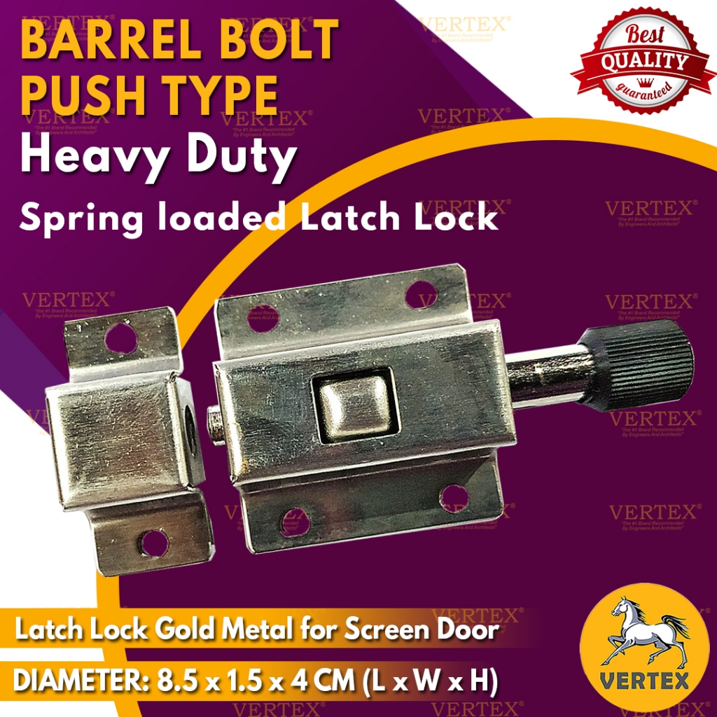 VERTEX Barrel Bolt Push Type Heavy Duty Spring loaded Latch Lock Gold