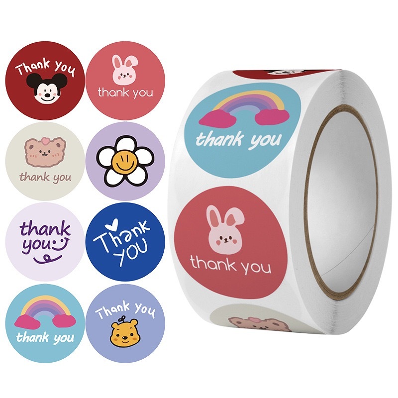 1Roll 500pcs Thank You tape Thankyou Flower Round Seal Sticker Tags ...