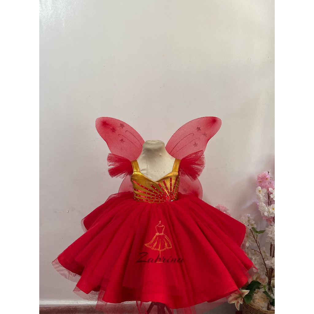 HALLOWEEN COSTUMES FAIRY RED GOLD DRESS WITH WINGS Shopee Philippines
