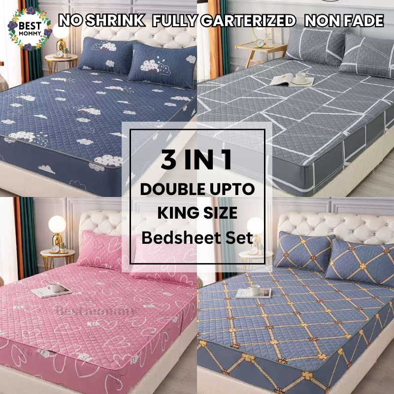 BESTMOMMY 3in1 Bedsheet Set Queen/Double/King Size Quilted Bedsheet