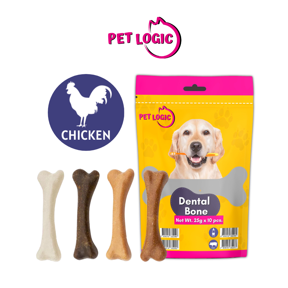 Pet Logic Dental Bone Chews Pouch 250g CHICKEN Dog Treats Pet Grooming  Oral Care