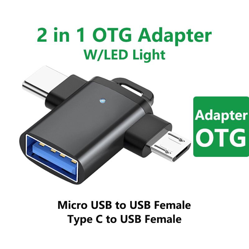 2 in 1 OTG Adapter W/Led Indicator Type C/Micro USB to Micro USB On the ...