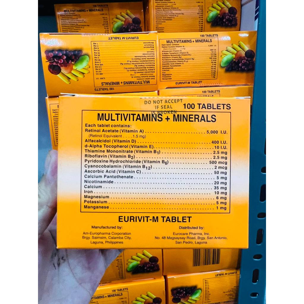 MULTIVITAMINS PLUS MINERALS EURIVITM TABLET 100 TAB Shopee Philippines