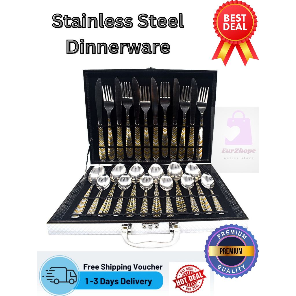 ES Stainless Steel Dinnerware 24pcs of Cutlery Knives Spoon Fork Set