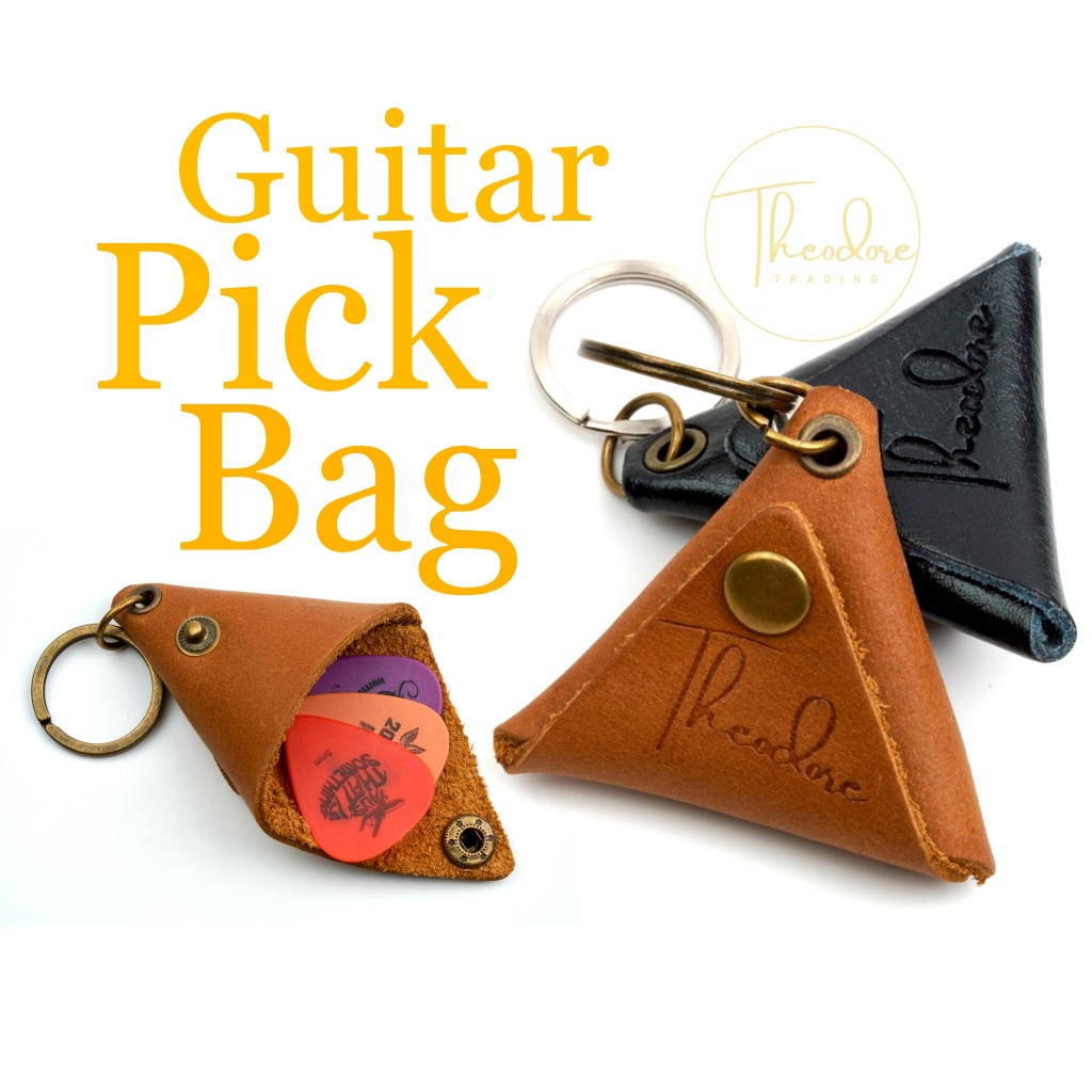 Theodore Leather Guitar Pick Bag Triangular Design with Split Ring
