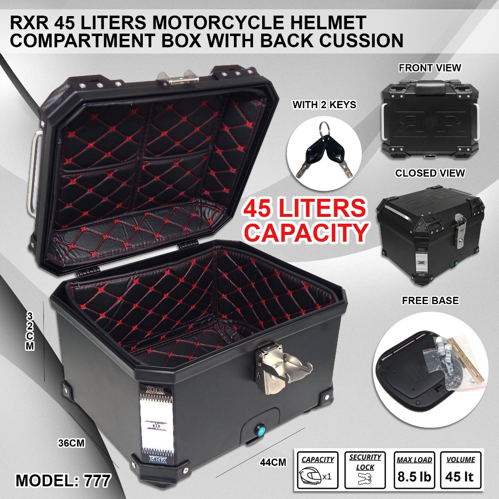 RXR HARD PLASTIK TOP BOX 45L Motorcycle Compartment Box Helmet Box Model 777 Shopee Philippines