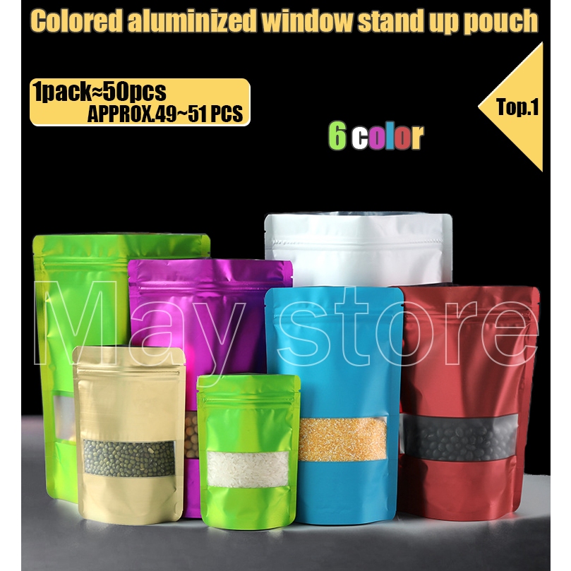 50pcs Colored aluminized window Stand Up Pouch with Zip Lock Packaging ...