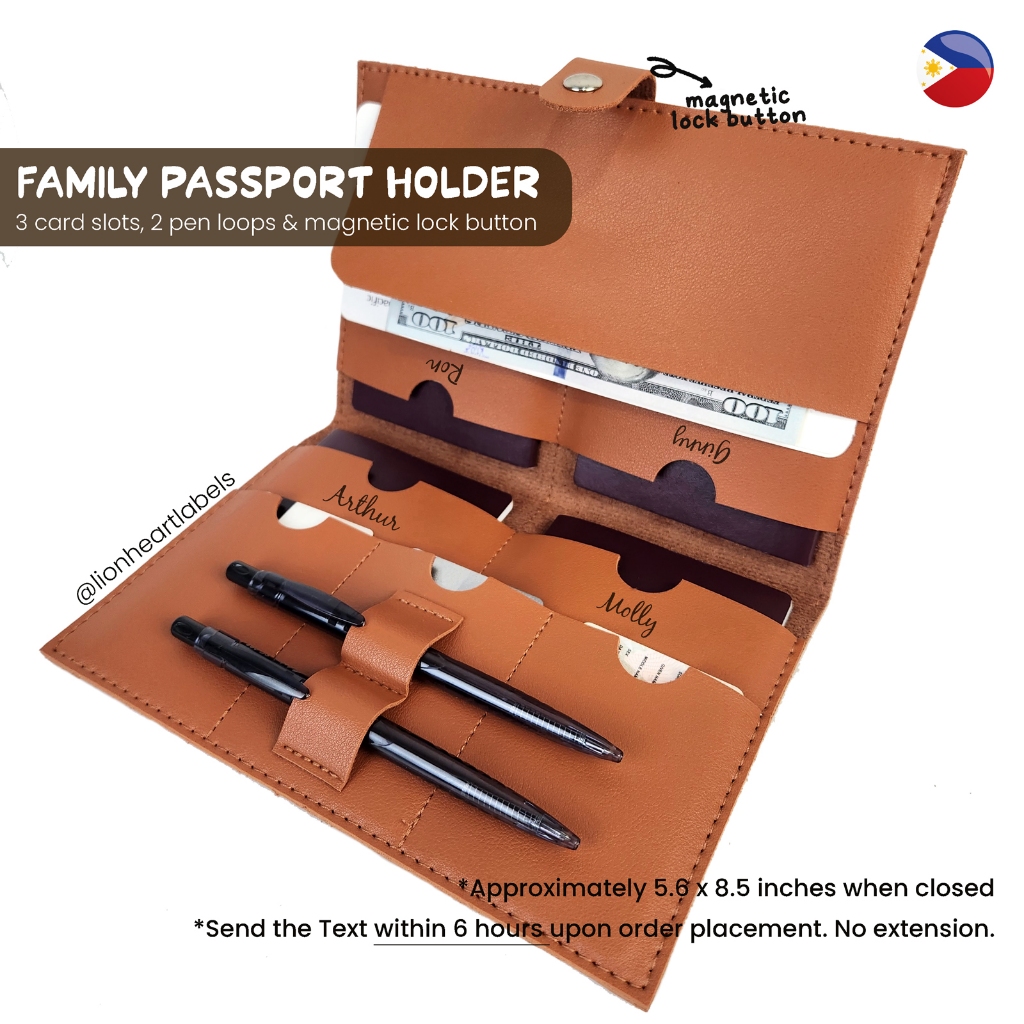 Personalized Family Passport Organizer Leather Case Travel 4 Slots Pen
