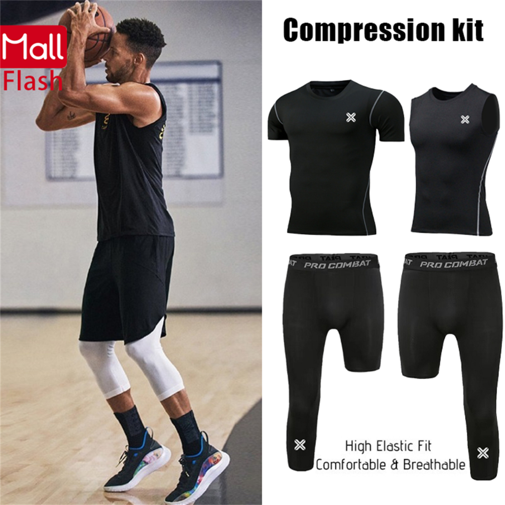 Flash Basketball Men's Sports Leggings Compression Tights Pants 3/4 ...