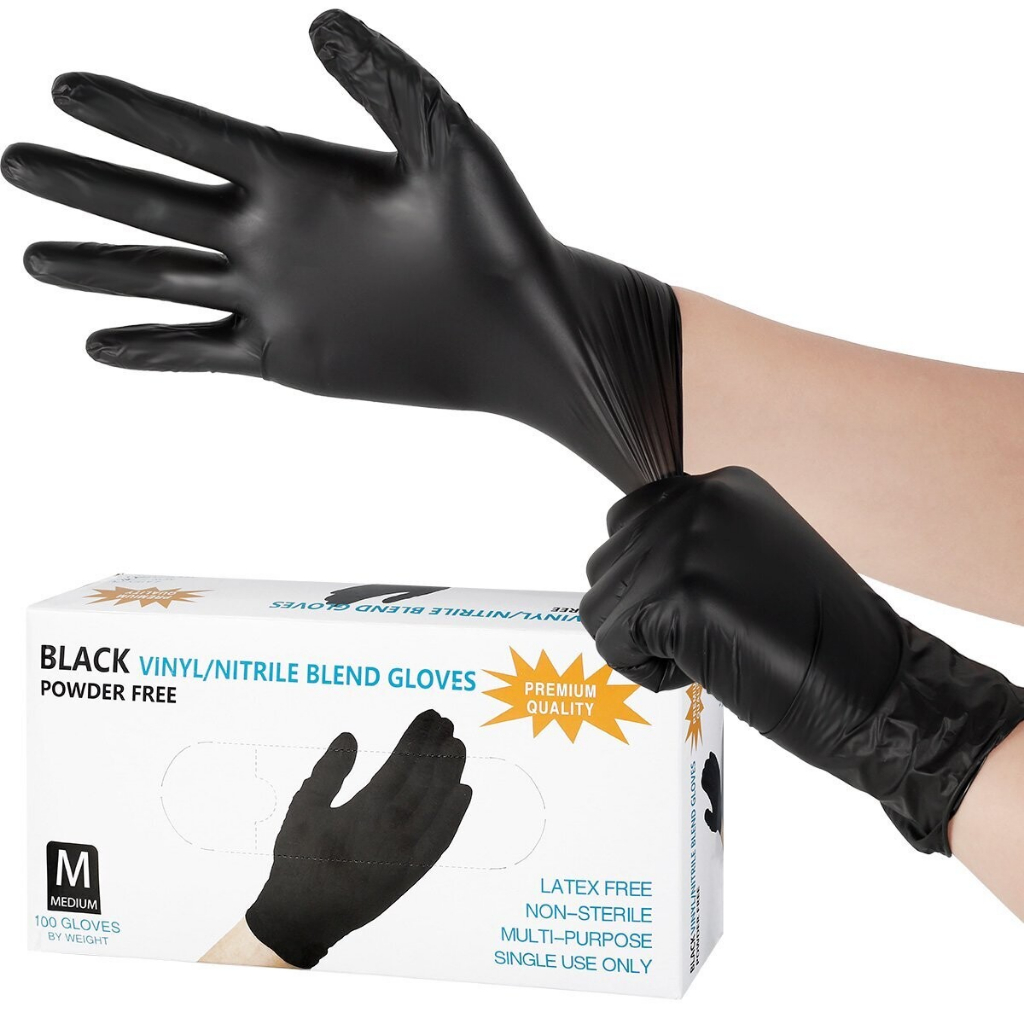 100PCS Disposable Vinyl Nitrile Blend Gloves (Black/White) Shopee
