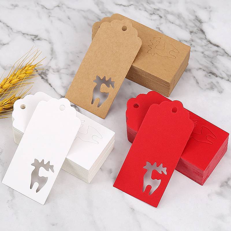 Kraft Paper Reindeers Christmas Gift Tags Die Cut RED l Small Hollow l