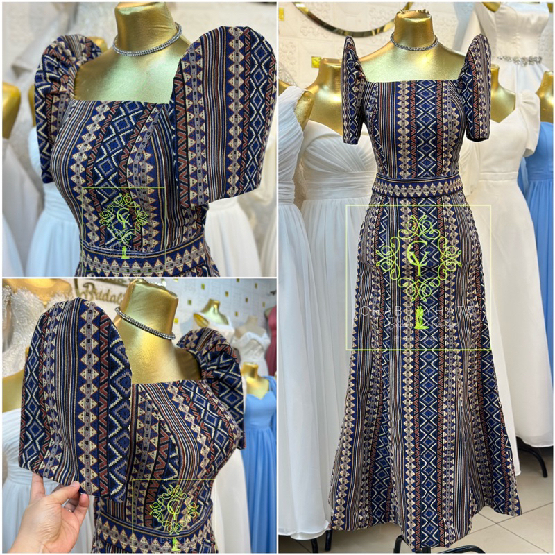 Modern Filipiniana Dress Ethnic Woven Blue Diamond for formal occassion graduation and oathaking Shopee Philippines