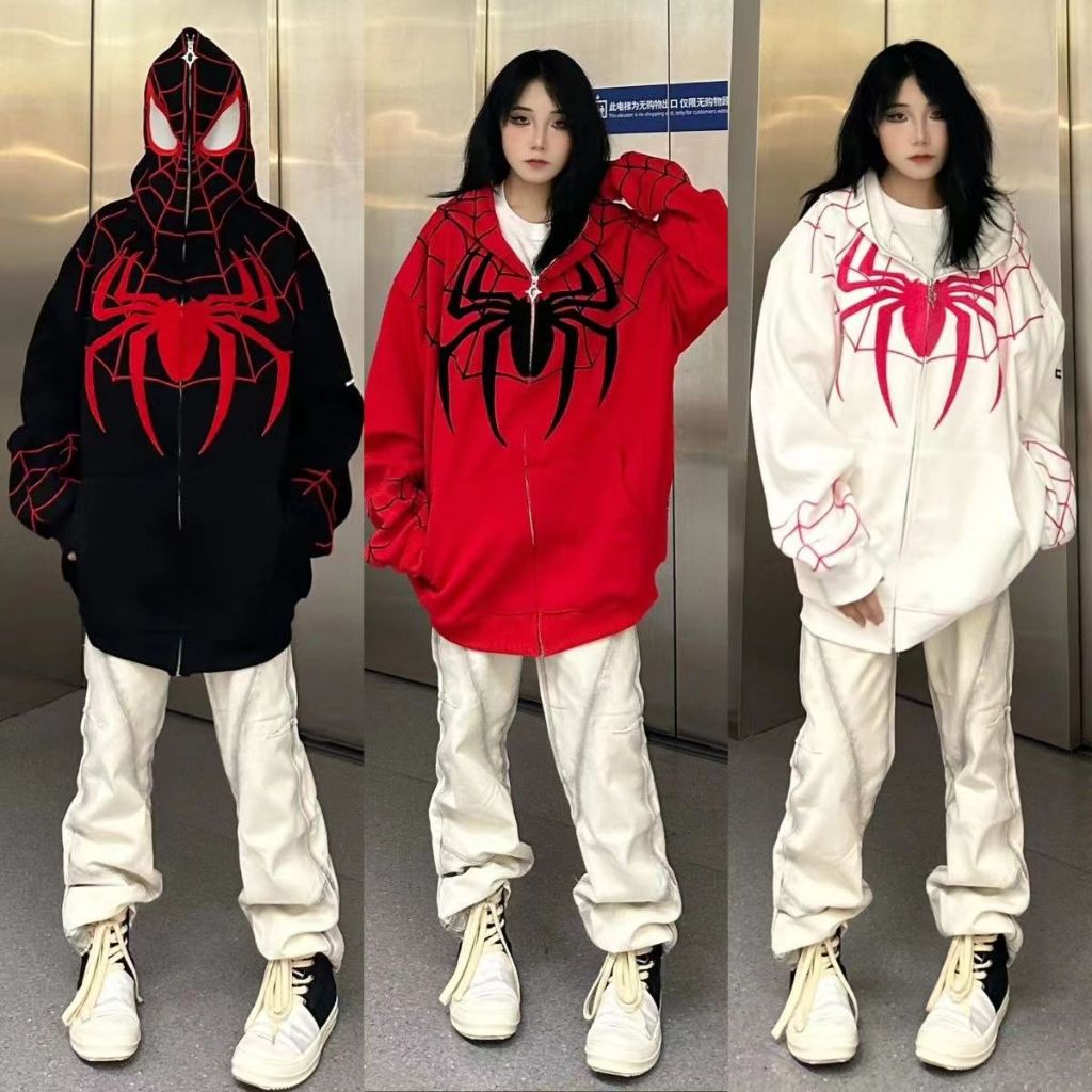 American Spider Embroidery Couple Zipper Hoodie For Men And Women ...