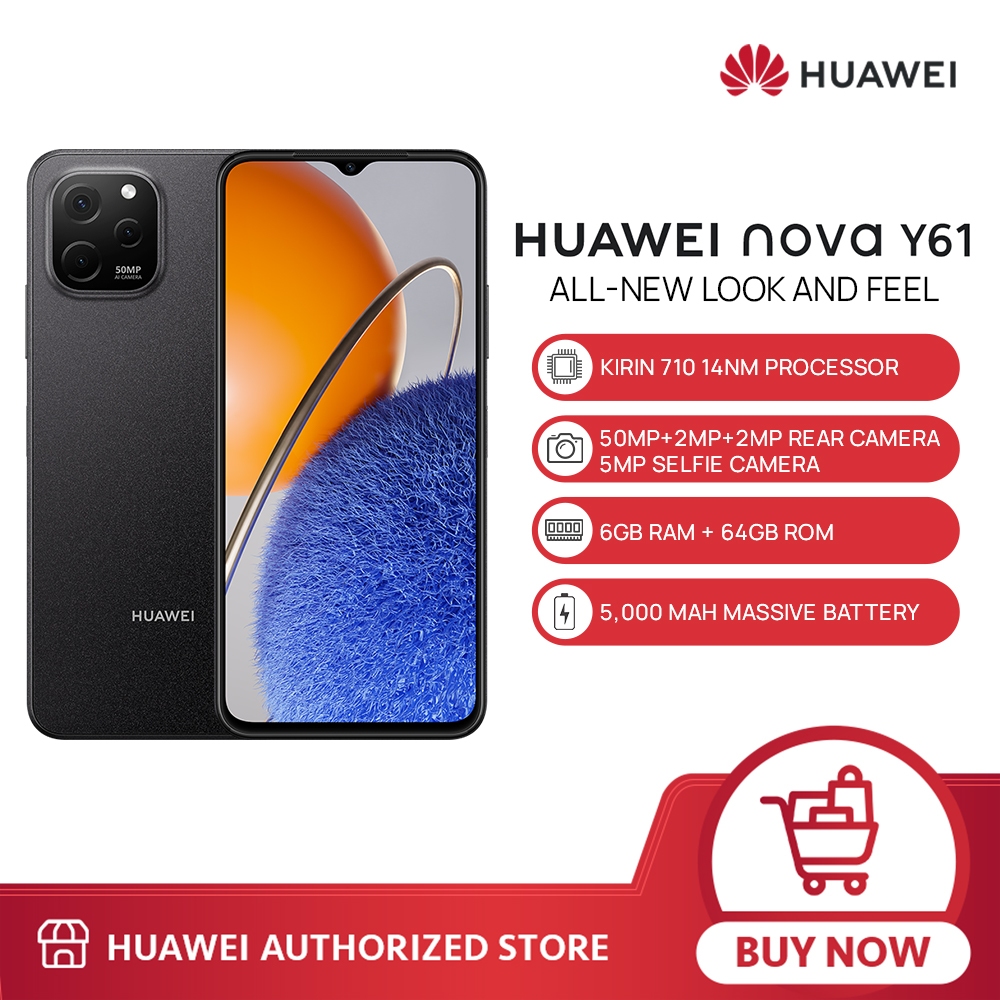 Huawei Nova Y61 Smartphone Ai Triple Camera Super Charge 22 5 W 6gb 64gb 50 Mp Shopee