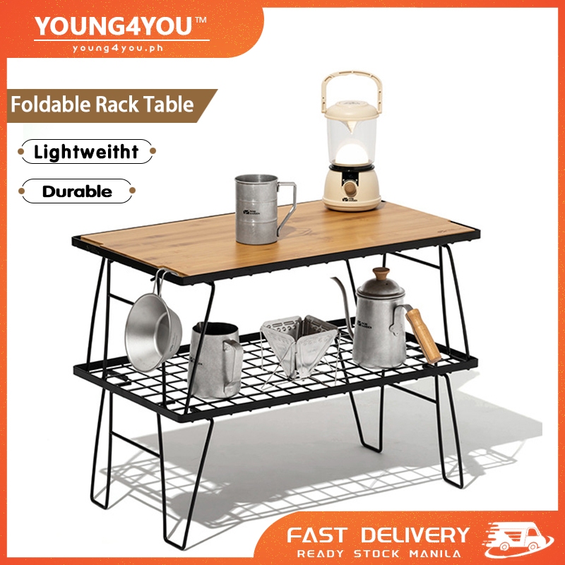 Multipurpose Camping Black Steel Table Stacking Storage Rack Foldable ...