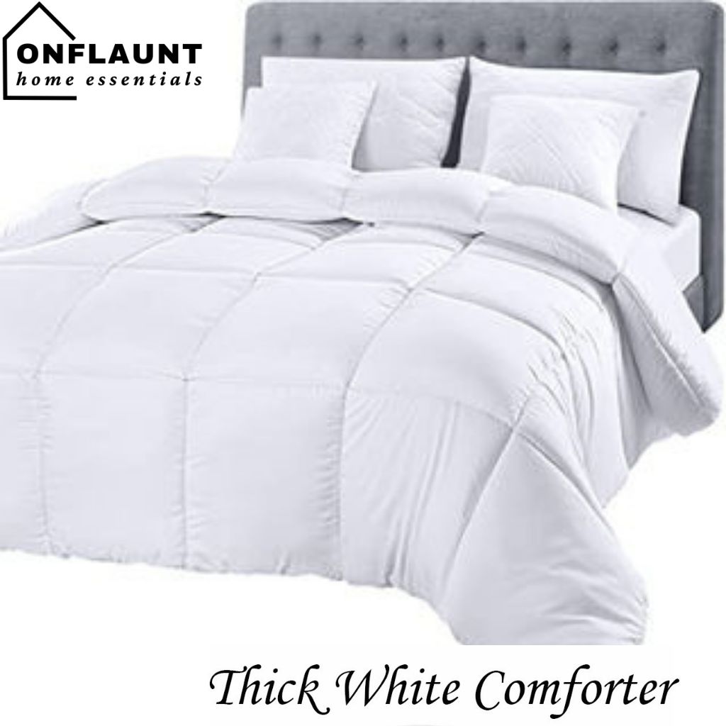 OnFlaunt Comforter Elegant Plain White Duvet Filler King Queen Size