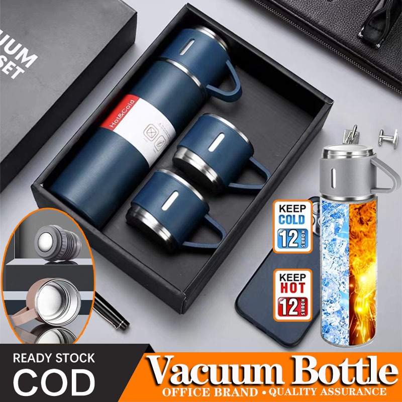 500ml Vacuum Flask Tumbler Set With 3 Portable Mugs 304 Stainless Steel