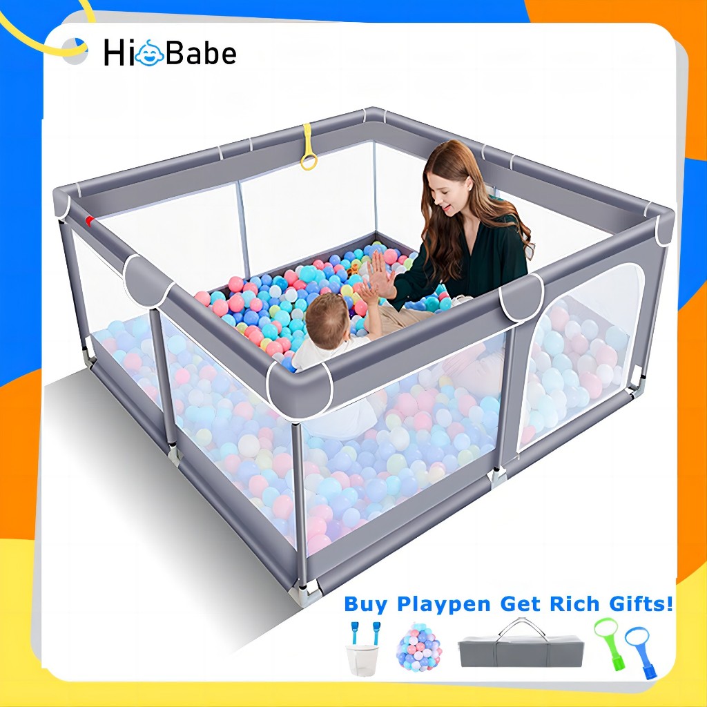 HiBabe Playpen For Baby Indoor Breathable Mesh Foldable Playground Kids ...