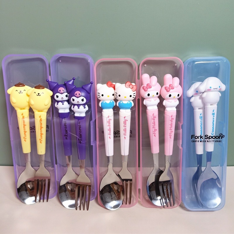 Hello Kitty Kuromi Cinnamoroll My Melody Steel Portable Tableware Spoon 