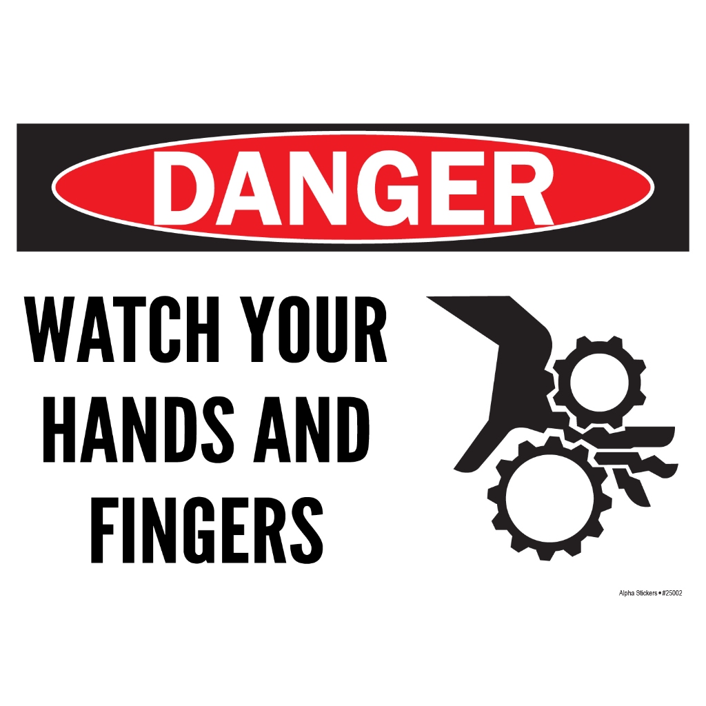 Pinch Point Signs Danger Watch your hands Vinyl Sticker Only - Size (w ...