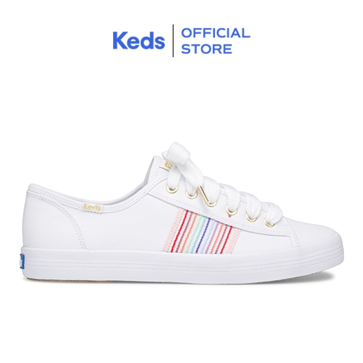 Keds Kickstart Rainbow Striped Women's Lace Up Sneakers (White)WF62564