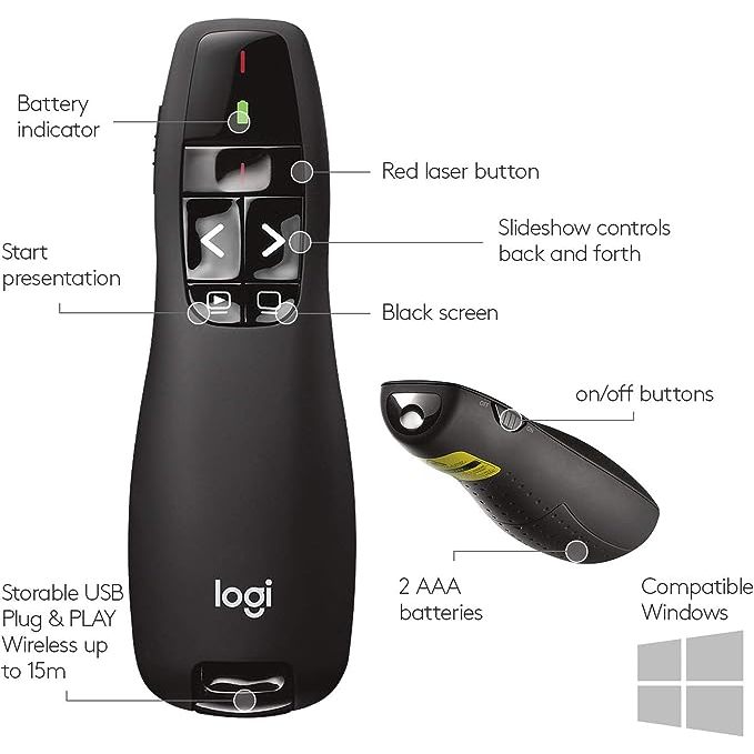 Logitech Wireless Presenter R400, Wireless Presentation Remote Clicker ...