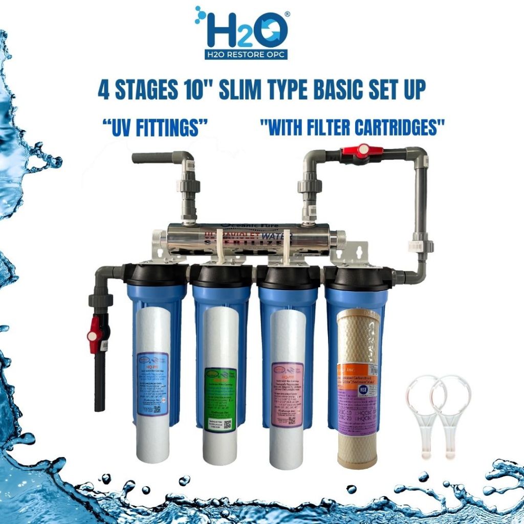 Water Filter 4 Stages 10" Slim Type Basic Set Up with 2GPM UV Light and