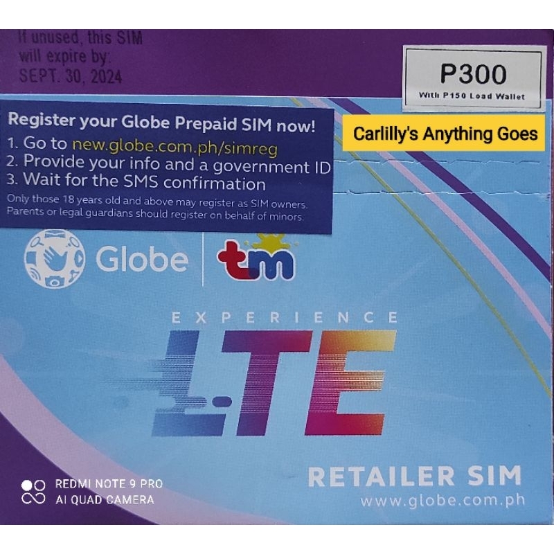 GLOBE RETAILER LTE SIM P300 WITH LOAD WALLET P150 INCLUSION (Tagged ...