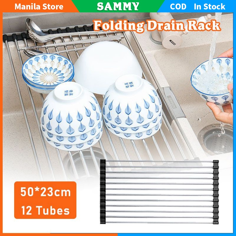 Roll Up Dish Drain Rack For Kitchen Sink Rinsing Dish Rack Stainless ...