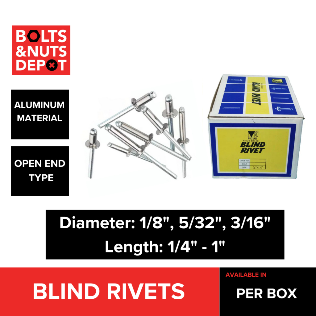 Aluminum Blind Rivets 1/8, 5/32, 3/16 inch (sold per box) Shopee