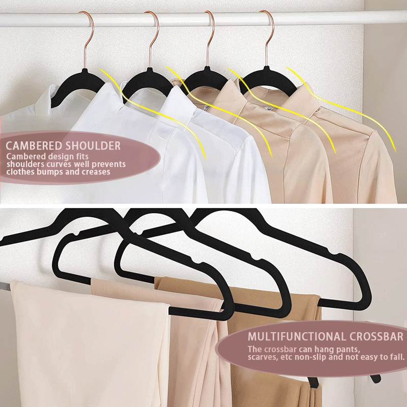 Velvet rose gold high grade flocking rack non-slip seamless wardrobe ...
