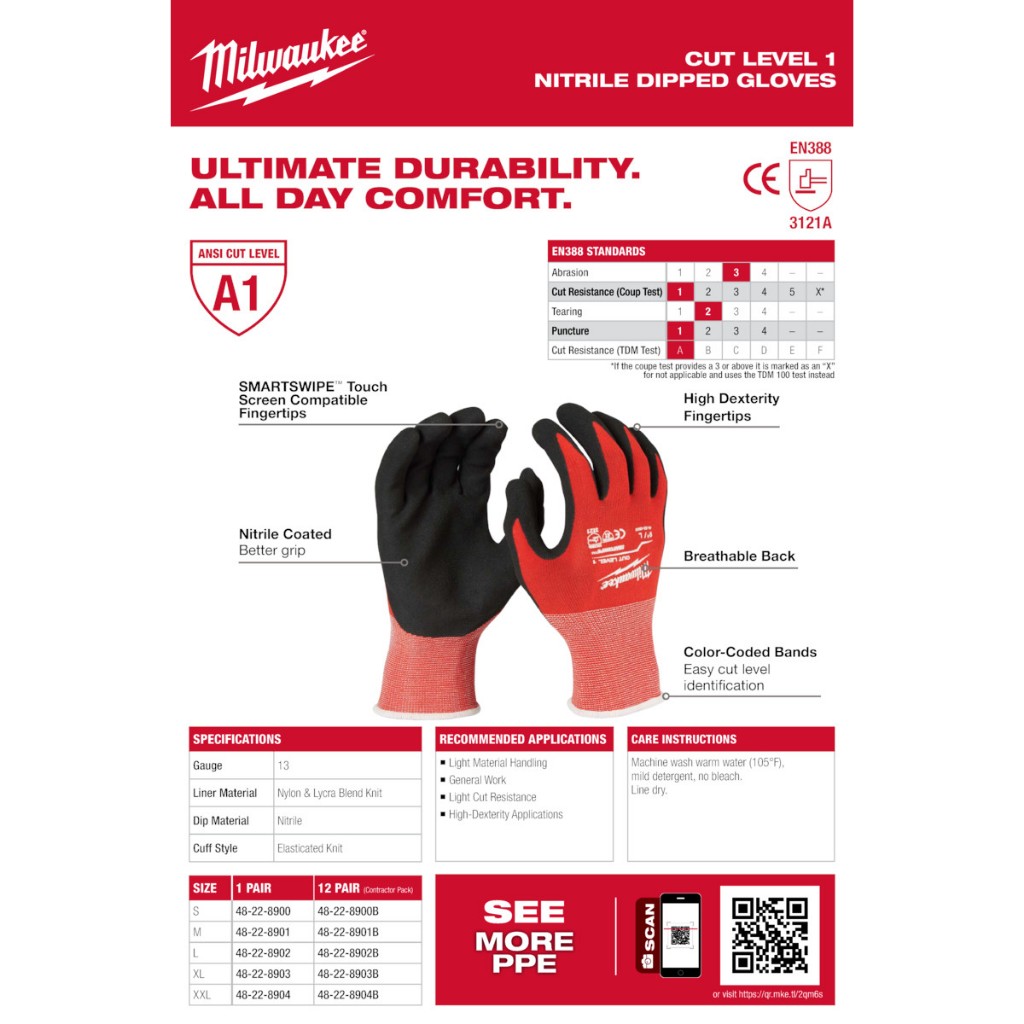 Milwaukee Medium Red Nitrile Level 1 Cut Resistant Dipped Work Gloves