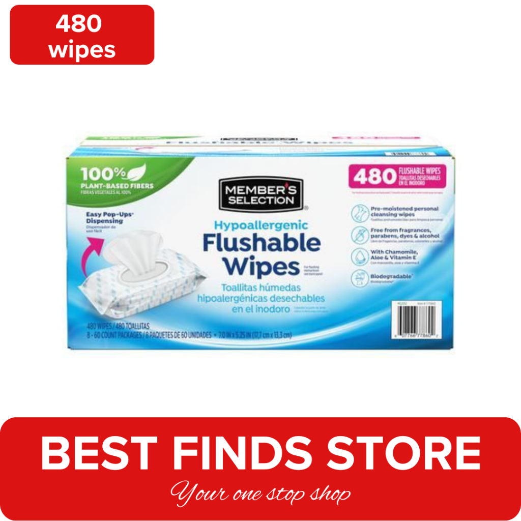 Member's Selection Hypoallergenic Flushable Wipes 480 CT ( 8 x 60 ct