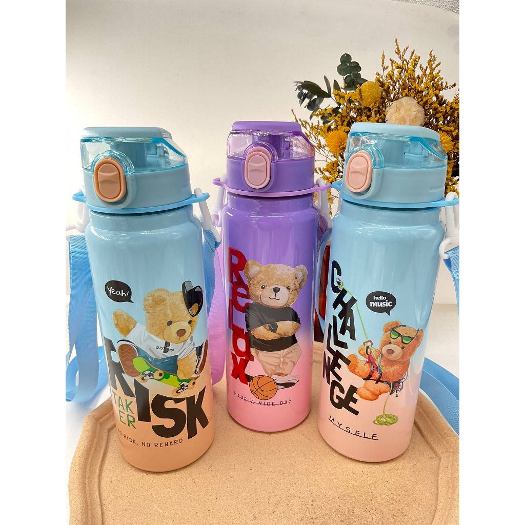 Children's Straw Cup 800ml Cartoon BearCute Bottle Kids Tumbler with ...