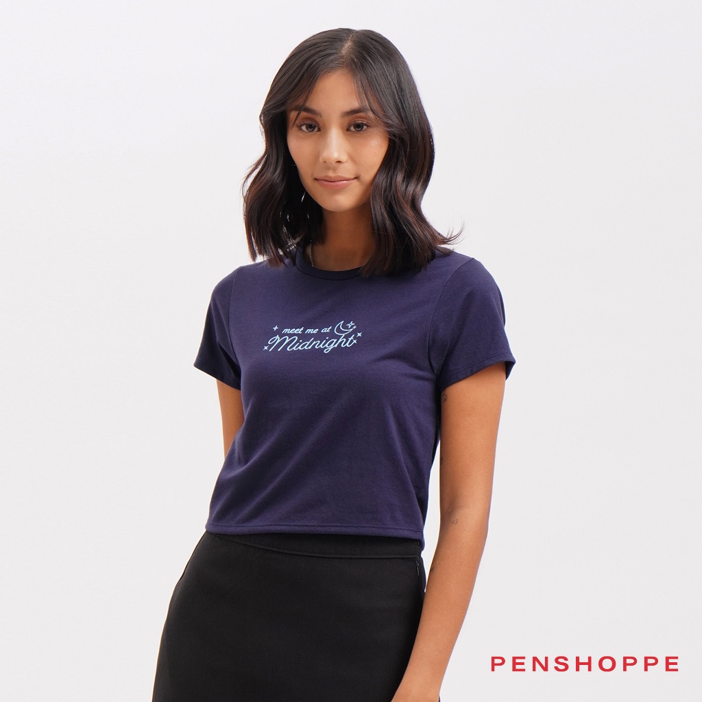 Meet Me At Midnight Slim Fit Graphic TShirt For Women (Navy